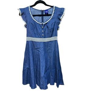 Disney Beauty and the Beast Belle‎ Blue Jean Ruffle Empire Zip Dress (S)